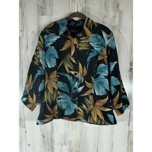 Silkland Button Front Blouse‎ Size 12 Tropical Hawaiian Floral 3/4 Sleeve